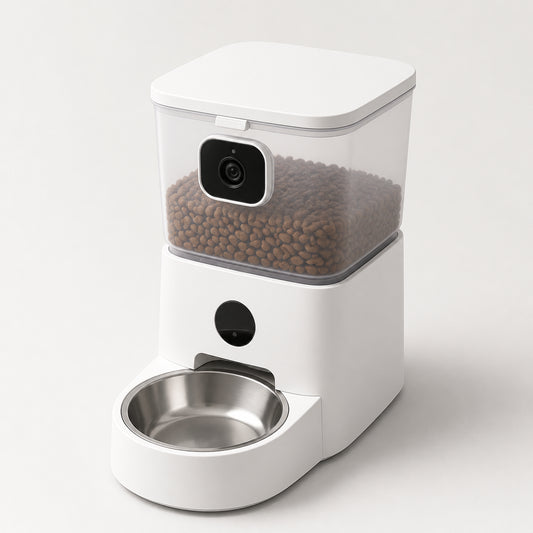 smart pet feeder with camera, remote monitoring, timed feeding, automatic feeder for dogs and cats