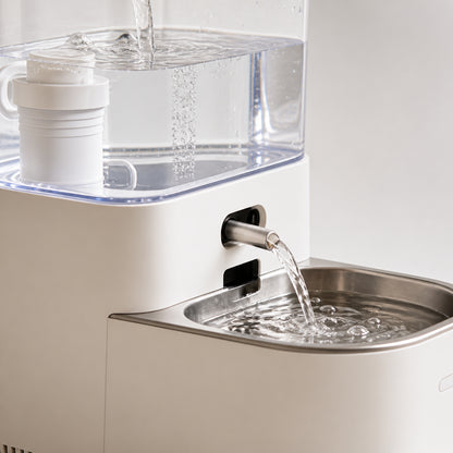 AI smart pet water fountain, circulating filtered water, automatic water dispenser for dogs and cats