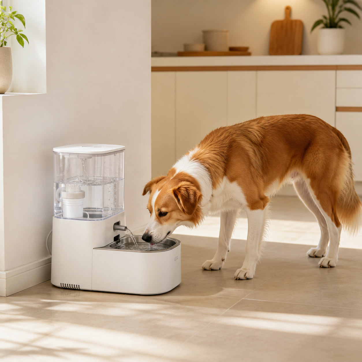 AI smart pet water fountain, circulating filtered water, automatic water dispenser for dogs and cats