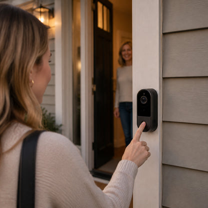 AI smart security camera doorbell, home safety, visitor recognition, night vision, two-way audio