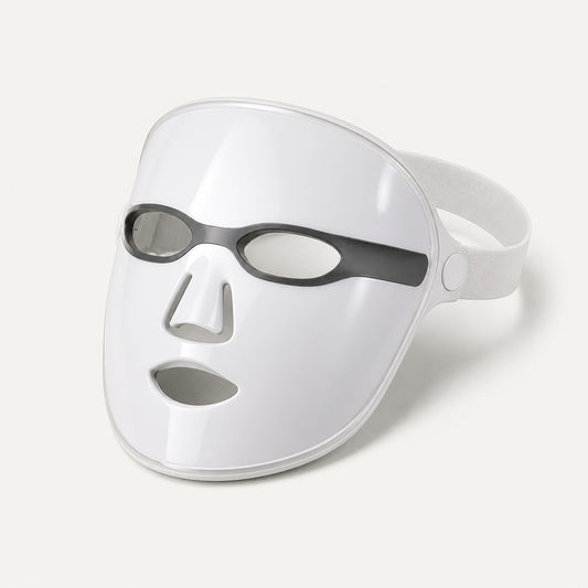 LED beauty face mask, red and blue light therapy, at-home facial skincare device