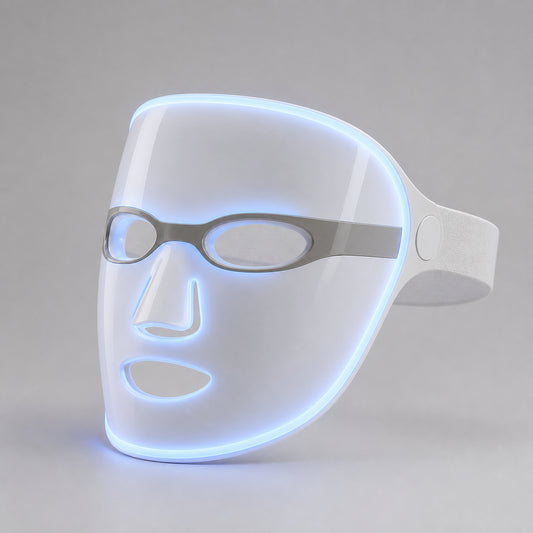 LED beauty face mask, red and blue light therapy, at-home facial skincare device