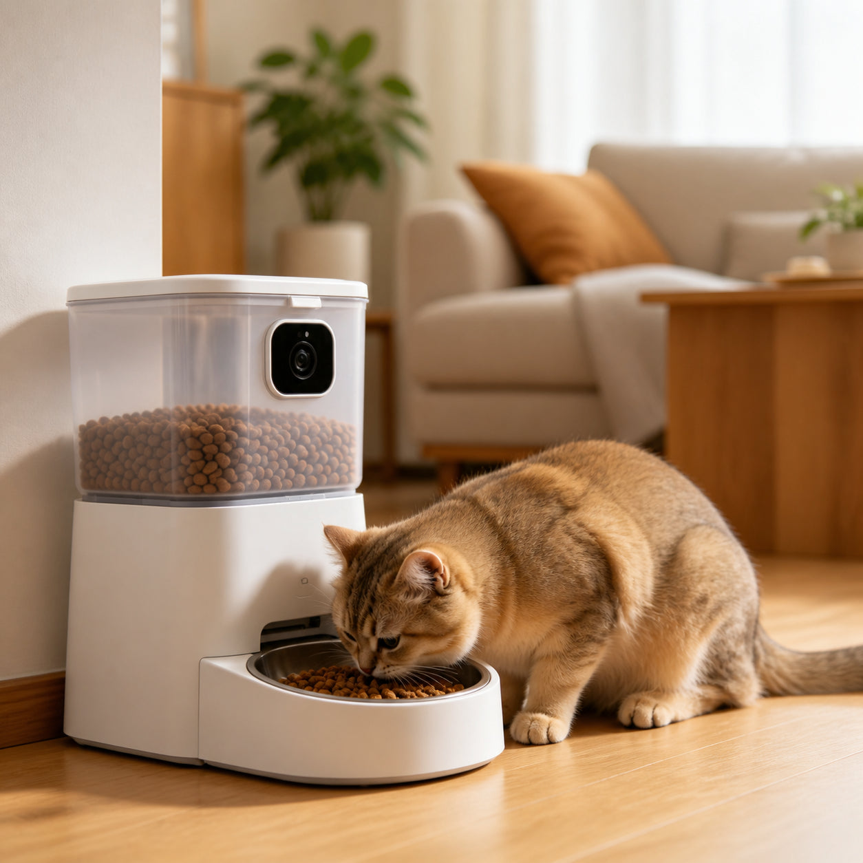 smart pet feeder with camera, remote monitoring, timed feeding, automatic feeder for dogs and cats