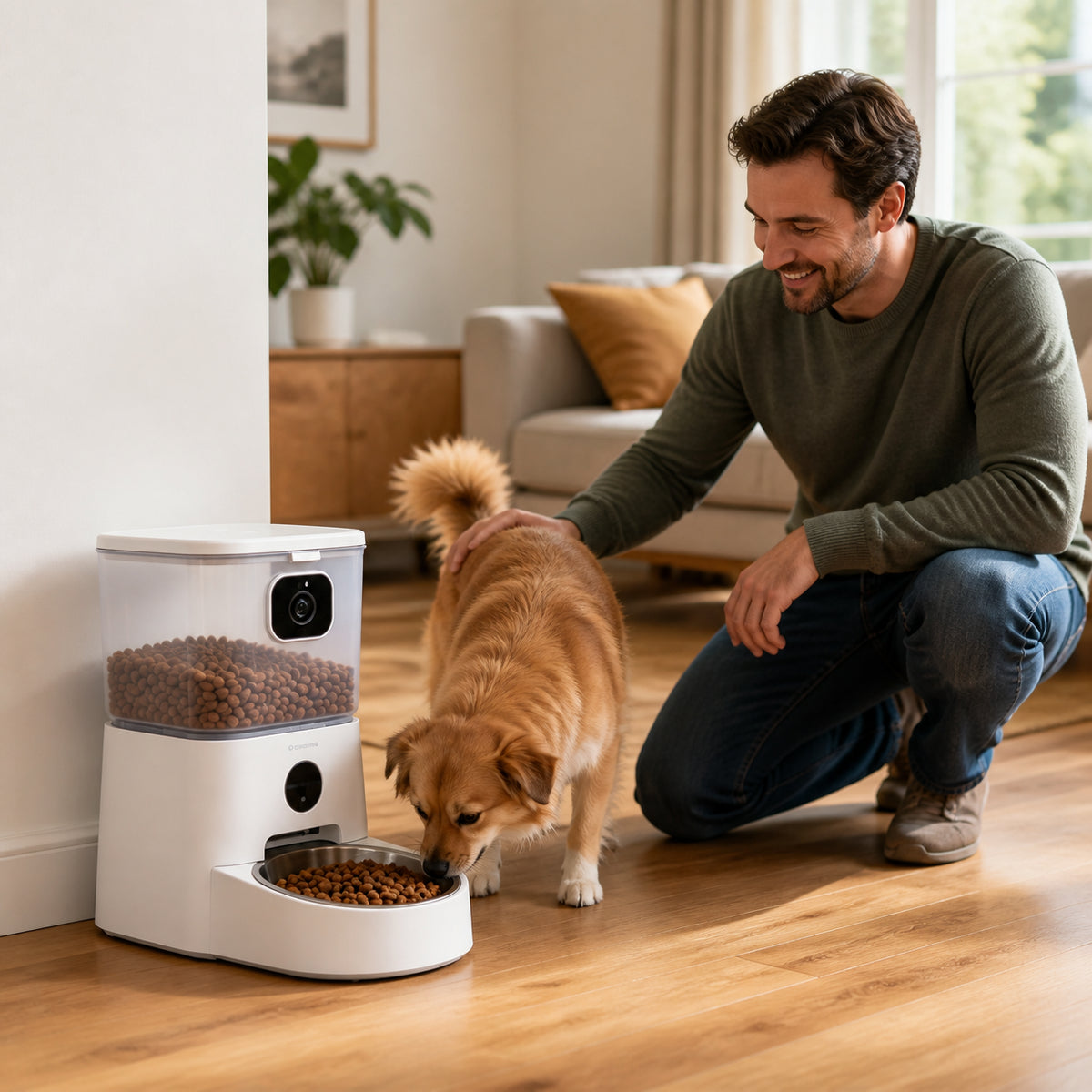 smart pet feeder with camera, remote monitoring, timed feeding, automatic feeder for dogs and cats