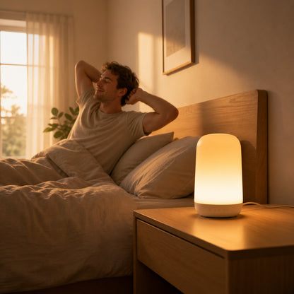 smart sleep light, sleep aid night light, sunrise wake-up lamp, bedroom ambient lighting